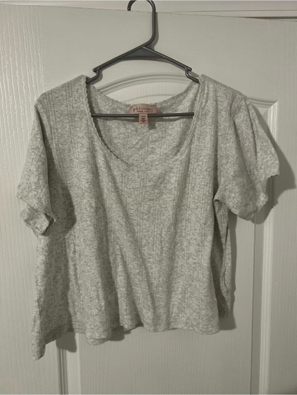 Philosophy Light Gray Scoop Neck Short Sleeve Crop Top